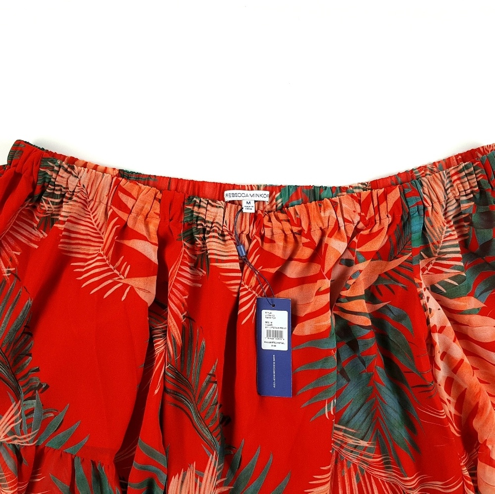 NWT REBECCA MINKOFF Faith Lipstick Print Tropical Palm Off Shoulder Ruffle - Picture 5 of 8